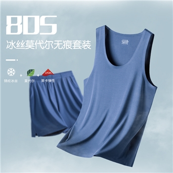 80S莫代尔冰丝夏季男士睡衣男款套装背心短裤外穿男生家居服