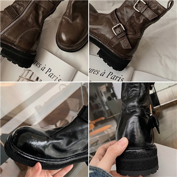 葡萄妈studiolee 网红爆款水洗缩纹马皮瘦瘦短靴女