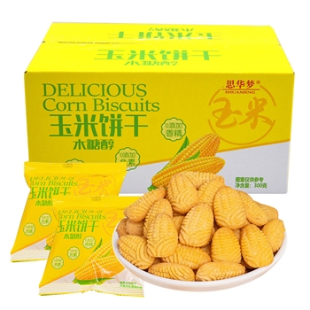 木糖醇玉米饼干卡通饼干休闲零食300g*2盒粗粮