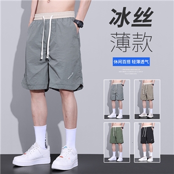 冰丝短裤男士夏季薄款宽松运动速干网眼沙滩裤潮牌外穿休闲五分裤
