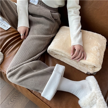 雪尼尔加绒裤子女秋冬季阔腿裤灯芯绒加厚休闲保暖直筒羊羔绒女裤