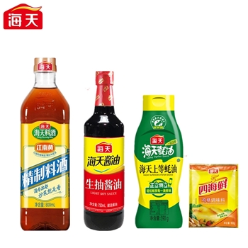 【壹竖】海天厨房调味组合装（料酒800ml+生抽750ml+蚝油590g+鸡精100g）（中华老字号）