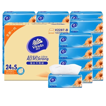 【壹竖】维达超韧抽取面巾纸 3层S码100抽×24包 （整箱装抽纸）