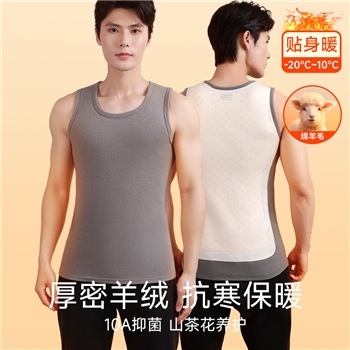 男士绵羊毛保暖背心高弹舒适10A抑菌山茶花养护男款无袖打底背心