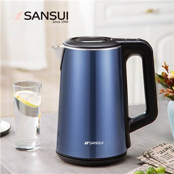 【高品质】热水壶烧水壶 1.8L无缝内胆双层锁温防烫家用电热  深蓝色